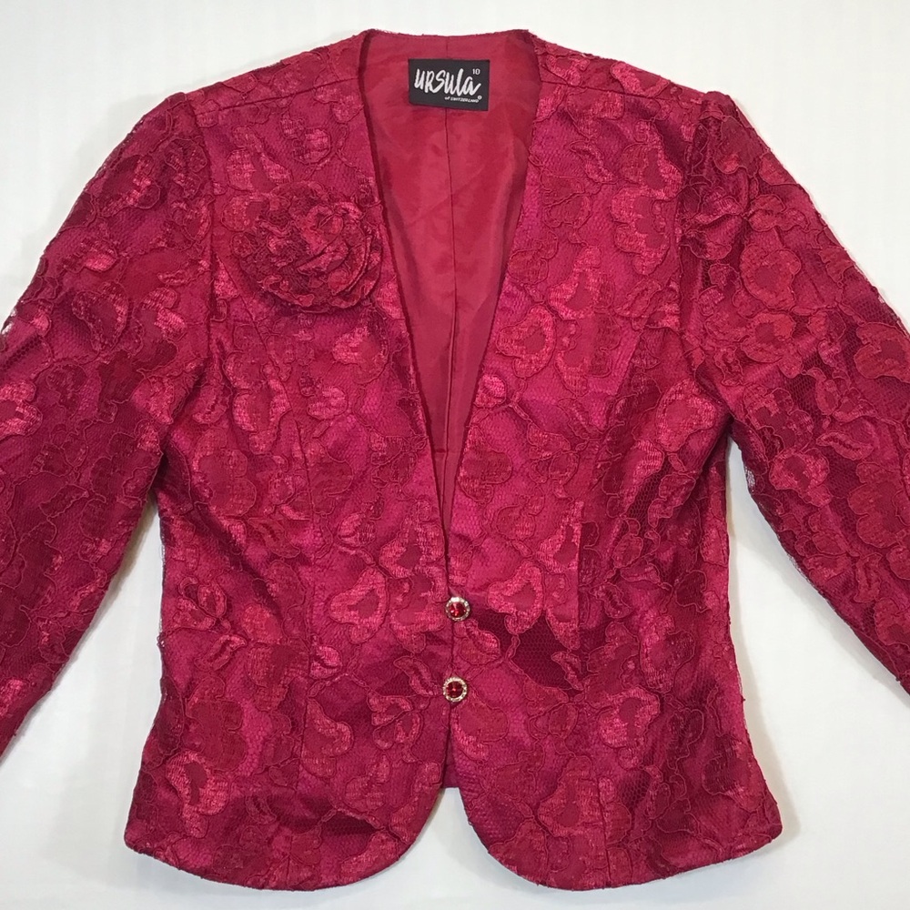 80s Vintage Ursula Womens Lace Blazer Size M/L Rose Floral Jacket Coquette Fairy - Picture 2 of 16